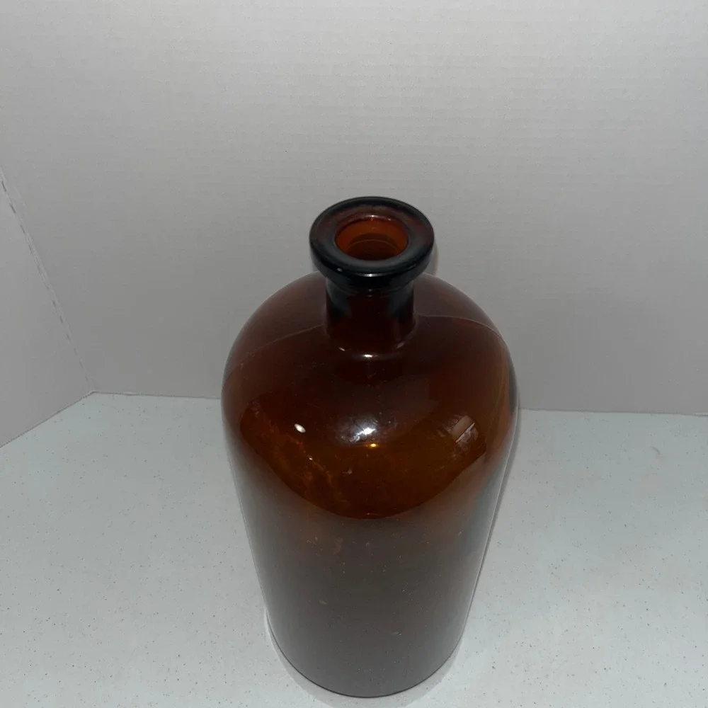 Vintage Amber Glass Bottle Apothecary Style Tall Storage Display Vase